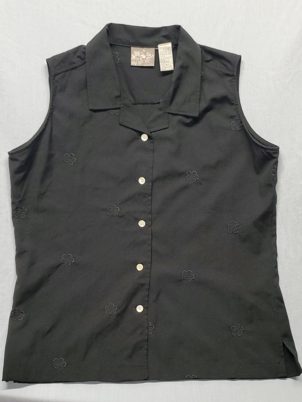 OP Black Sleeveless Button-Front Camisole with Embroidered Flowers #252